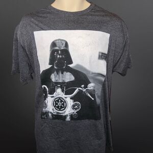 Star Wars Men T-Shirt Gray Darth Vader Motorcycle Graphic Tee Size XL #125